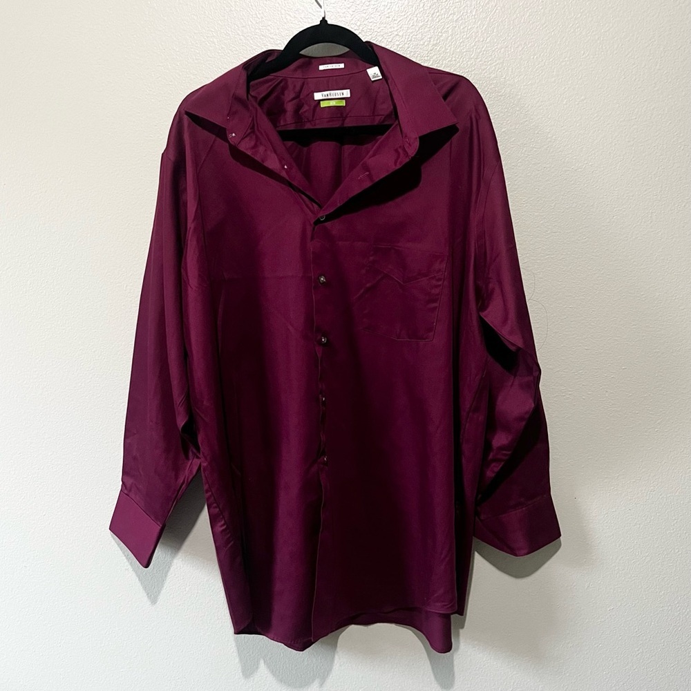 VAN HEUSEN-Men's Burgundy/Maroon Dress Shirt Size 18 32/33